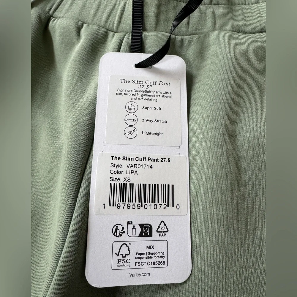 NWT Varley Slim Cuff Pant 27.5” Green Joggers - Size XS - Picture 2 of 7